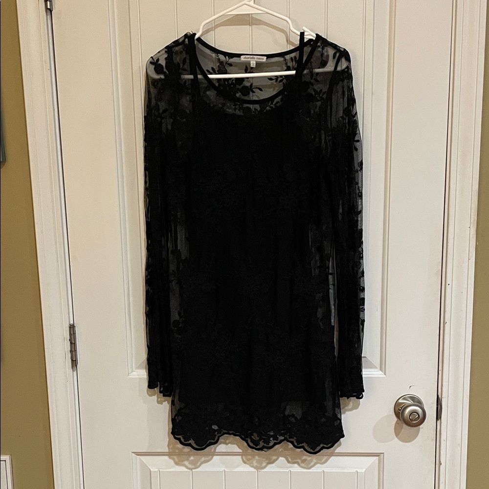 🩷Charlotte Russe large 2 piece Elegant Black Lace Dress